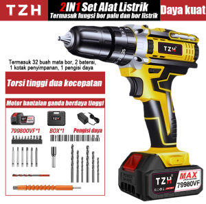 TZH 79980VF Mesin bor 2baterai cas 10mm bor listrik murah bor tangan baterai besi tembok Beton kayu - Cordless Drill bor cas