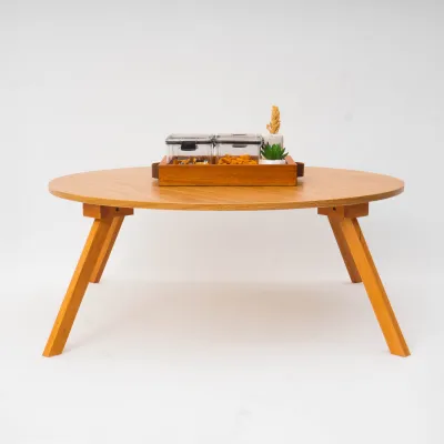 Wooden Projects Meja Lipat Bulat Lesehan Makan Tamu Belajar Multifungsi Minimalis Kayu - MJP12