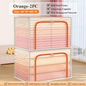 24L/66L/120L Transparent Foldable Storage Box Steel Frame Clothes Organizer Oxford Clothes Storage Wardrobe & Home Use