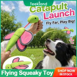 Teekland Green Dragonfly Toy Flying Dog Toy Oxford Squeaky Chew Toy for Fetch Training & Interactive Play Medium Large Dogs