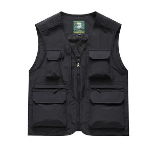 Mens Multi Pocket Breathable Vest Lightweight Casual Work Vest Outdoor Utility Jacket Travel Fishing Hiking Sleeveless Vest with Multiple Pockets