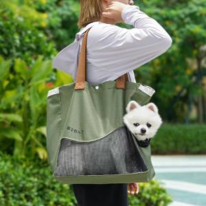 YESMILE Breathable Mesh Pet Carrier Bag with Bottom Support Side Opening Pet Tote Carrier Foldable Pet Shoulder Bag Small Cat Puppy Rabbit