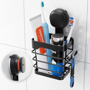 TAILI Upgraded Bathroom Mirror Suction Cup Toothbrush Holder with Razor Hook Visible Safety Indicator Large Capacity Inverted Trapezoid Design Removable Shower Caddy for Toothbrush Toothpaste etc