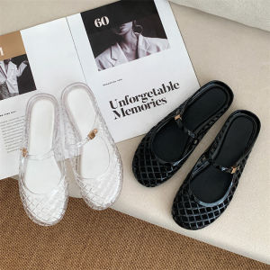 Free Shipping Korean-Style New Lightweight Luxury Jelly Crystal Toe-Cap Sandals Versatile Flat-Soled Breathable Slippers Hollow-Out Comfortable Single Shoes