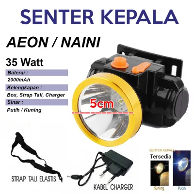 Senter Kepala 35w 50w 80w 150w Body Kecil / Besar Super Terang dan Ringan di Kepala + lampu camping Nyala Putih / Kuning Headlamp Portable Recharge Gratis Charger Murah Bebas Ongkir