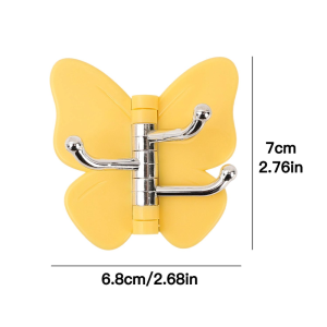 4pcs Rotatable Butterfly 3-Hook Adhesive Wall Hanger / No Drilling Waterproof Sticky Hook / Household Storage Rack for Towels Keys Jewelry and Hair Accessories