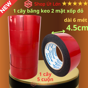 Băng keo 2 mặt xốp đỏ rộng 4.5cm độ dầy 1mm lõi giấy 3mm