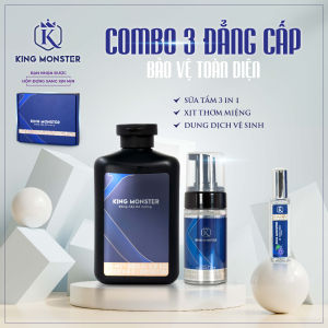 Combo Lịch Lãm KING MONSTER Sữa Tắm Gội Nam Đẳng Cấp Đế Vương 350ml - Xịt Thơm Miệng Nam 10ml(1 trong 3 vị) - Dung Dịch Vệ Sinh Nam 100ml