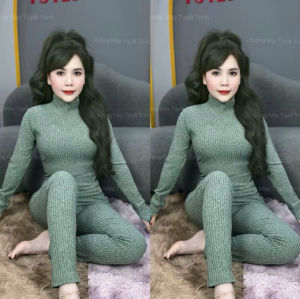 Đồ bộ Cổ Lọ Tay Dài Quần Baggy chất vải thun gân đũa lạnh co dãn quần có 2 túi.
