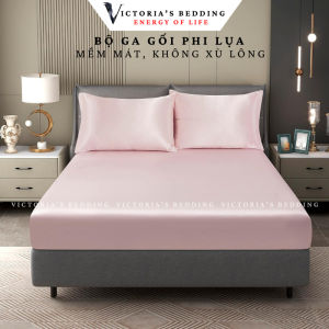 Bộ Ga Giường Phi Lụa Victorias Bedding Màu Hồng Phấn Chính Hãng Korea