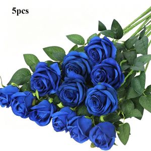 COOLSOOL 5pcs 10 màu sắc Hoa hồng giả Đồ dùng lễ hội Trang trí tiệc tự làm Hoa giả Chất lượng cao Hoa hồng lụa cổ điển Trang trí nhà cửa