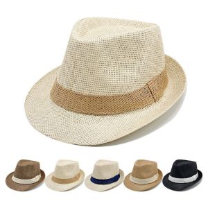 IPIE2 Wide Brim Men Straw Hat Vintage Sun Protection Cowboy Jazz Cap Cool Gentleman Panama Cap