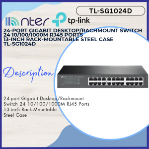 TP-LINK Tplink TL-SG1024D 24 Port Gigabit 13Inch Rackmount Ethernet Unmanaged Network Switch Plug and Play Metal