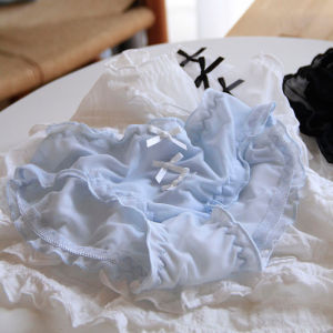 ZEEMIN Cute Bow-tie Perforated Womens Panties Breathable Lace Mid-waist Panties for Female Cute Chiffon Girls Triangle Briefs