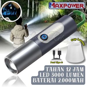 Termurah ~Senter LED Super Terang MaxPower Mx-836 Senter Led MAXPOWER Cahaya Putih Tahan lama / Lampu Senter LED Jarak Jauh LED Super Terang / Senter Tangan Rechargeable / Senter Sorot ~ Bintang Reborn Store