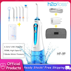 H2ofloss Cordless Water Flosser for Braces Bridges Waterproof Oral Dental Irrigator Teeth Cleaner with 5 Modes 6 Jets 300ml Water Tank Rechargeable Electric Flosser for Travel
