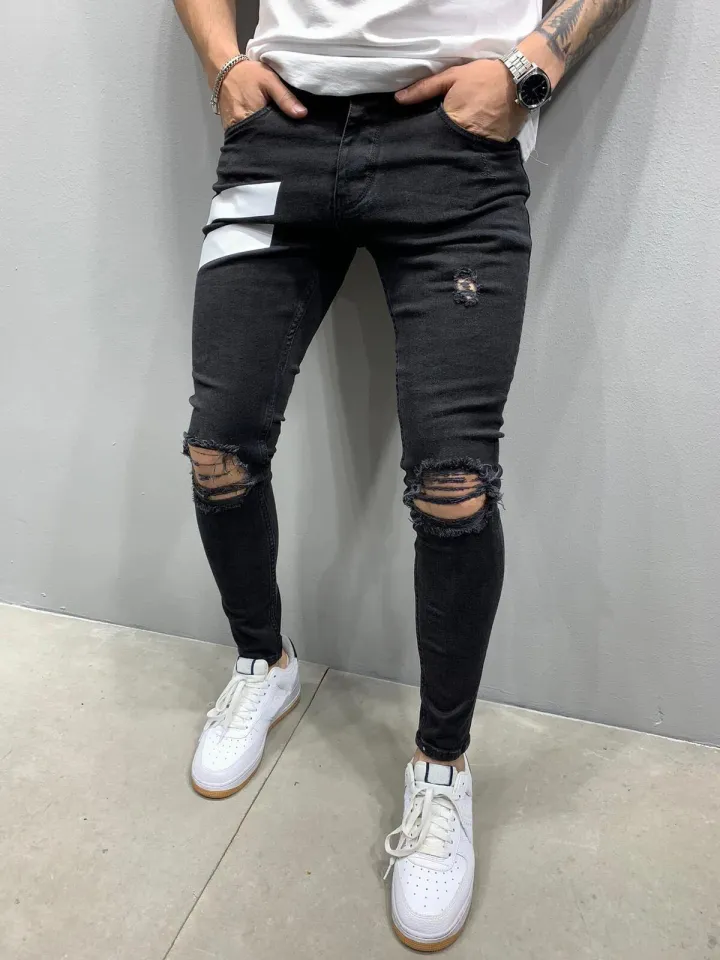 Men's Jeans Ripped Jeans Stretch Pants Slim Fit Jeans Frayed Pants