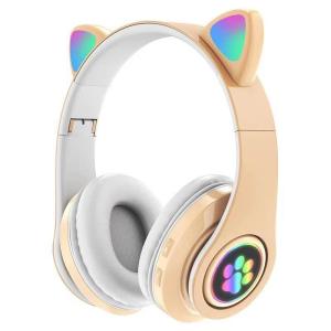 OMO READY STOCK -Bluetooth 5.0 LED Light Cat Ears Headset Wireless Earphone Stereo Bass Headphones HIFI TF SD Card 3.5mm Microphone Gaming Headphone