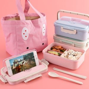 1 Layer Lunch Box Assurance Wheat Straw Material Eco-Freindly Lunch Box with Plastic Utensils