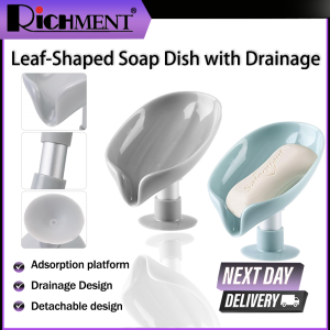 RICHMENT Holder self Draining Soap Suction Cup soap Dish，Not Punched Easy Clean Soap Dish for Shower Leaf Shape self draining soap Holder with Suction Cup Creative soap Box for Bathroom
