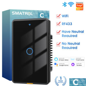 SMATRUL Tuya WiFi RF433 Smart Switch 1/2/3/4/6 Gang No Need Neutral line Smart Light Wall Light Switch No with Type-C Touch Control Timer Home Automation for Tmall Genius Google Home Alexa C-Smart