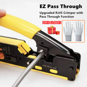 【FREE Gloves & Quality Guarantee】PRO Upgraded EZ Pass Through RJ45/RJ11 Crimper Tool | All-in-One Crimper Stripper Cutter for Cat7/6/5 Ethernet Cable |