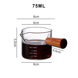 Borosilicate Glass Measuring Bottle Cup Double Mouth Coffee Milk Tea Pot Wooden Small Handle IP