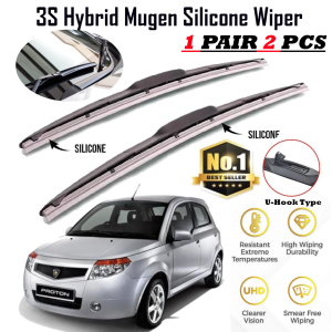 1pair(set) Proton Savvy Mugen Japan Silicone Wiper Blade Front Windscreen 3 Section Boneless Full Silicone Wiper U Hook J Hook