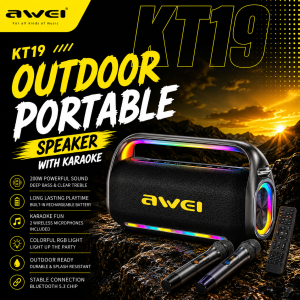 AWEI KT19 Outdoor Wireless Speaker with Karaoke Microphones and Remote Control