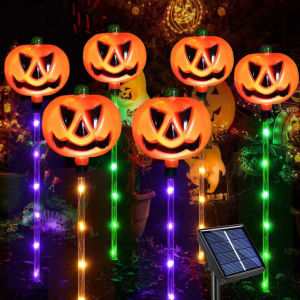 Solar Halloween Stake Lights Outdoor Waterproof LED Pathway Decor Color Changing Pumpkin Ghost Skull Lamp For Yard Garden Walkway Party Decor Lighting Lamps