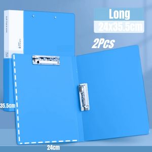 2Pcs Clipboard Long with Cover Plastic Long File Folder Double Clip Morandi File Organizer 24x35.5cm