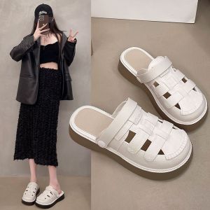 Korean Style Niche ins Closed-Toe Thick-Soled Half Slippers for Women Autumn and Summer Two-Way Wear High-End Feel Beach Outdoor Wear Lazy Clog Shoes