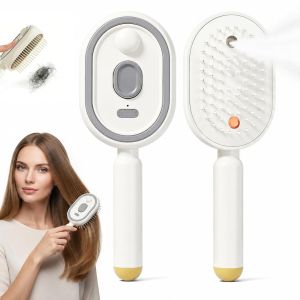 2026 New Electric Spray Air Cushion Massage Comb3 in 1 Self-Clean Detangling Brush Restores Silky Shine for Dry & Frizzy Hair Premium Hair Care Tool for Women (White)