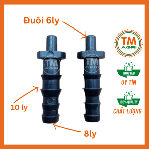 Bịch 100 cái Khớp nối đuôi 6ly ra 8ly-10ly gắn ống LDPE 8ly(8x10mm) hoặc 10ly (10x12mm)