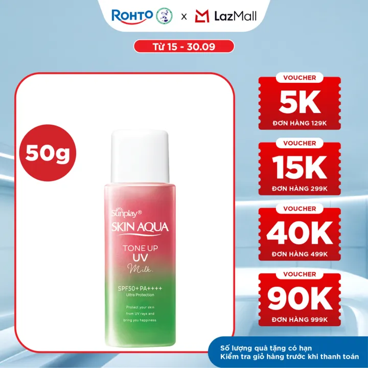 Kem chống nắng nâng tông Skin Aqua Tone up Rose cho da trắng, khuyết điểm xanh hoặc tái xanh, dạng sữa Sunplay Skin Aqua Tone Up UV Milk Rose SPF 50+ PA++++ 50g