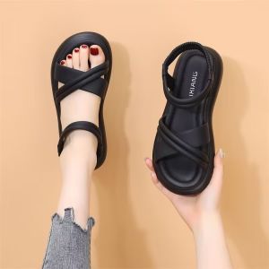 Free Shipping WomenS Flat Sandals New Summer Style With Elastic Straps Perfect For Pairing With Skirts Lightweight Non-Slip And Featuring A Soft Sole Ideal For The Beach
