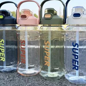 MUQZI 1.3L 1.5L 2L Sports Kettle with Straw With Straw Graduated Water Cup with Straw Gym Equipment Portable Fitness Water Bottle Running