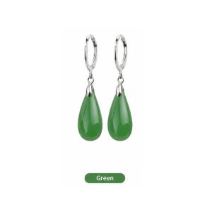Natural White Green Jade Water Drop Hoop Earring for Woman Trendy Jade Dangle Earrings Vintage Stone Bridal Jewelry Girls Gift