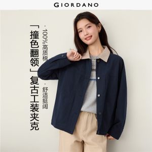 Giordano Women 100% cotton contrast collar cargo jacket Free Shipping 05376681
