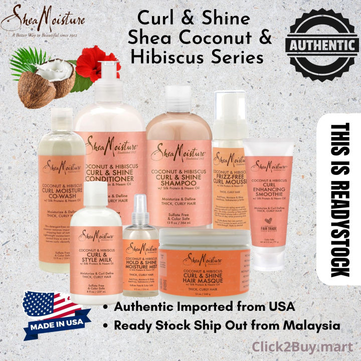 Ready Stock Shea Moisture Sheamoisture Coconut And Hibiscus Curl And Shine Conditioner Shampoo 2586