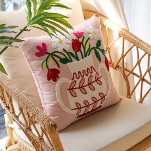 Scandinavian Floral Vase Cushion Cover Peach Skin Pink Flower Throw Pillow Case Sofa Decorative Pillowcase Home Decor