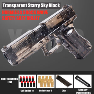 Laruang Pistol Orihinal Na Bead Pistol Childrens Shell Throwing Toy Gun Soft Bullet Gun Childrens Boy Hand Can Launch Glock Pistol Simulation PUBG Toy Gun For Kids Laruang Baril Para Sa Mga Bata Transparent Starry Sky