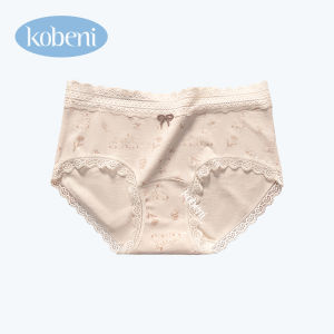 KOBENI สไตล์ฝรั่งเศส กางเกงชั้นในผ้าฝ้ายสำหรับผู้หญิง เป้ายาวป้องกันแบคทีเรีย ลูกไม้ กางเกงชั้นในทรงกลาง