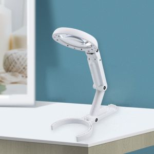 ZOATAAL มือถือแบบมือถือ แว่นขยายกำลังขยาย พับเก็บได้ ไม่ลื่นหลุด เครื่องมือซ่อมนาฬิกา ไฟ LED 8ดวง สีขาวขาว กระจกขยายขนาด สำหรับการประเมินเครื่องประดับ