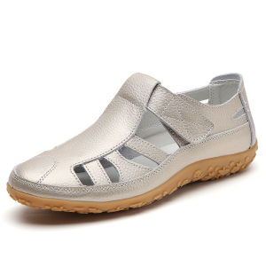 Summer Handmade Vintage Sandals Soft Sole Mom Shoes Cowhide Velcro Casual WomenS Shoes