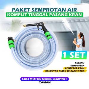 GEMUK Selang Air Cuci Motor 30 Meter Sepaket Selang Benang Transparan Semprotan Air Jet Spray Konektor Lengkap Selang Taman Selang Air Cuci Motor Cuci Mobil Siram Tanaman