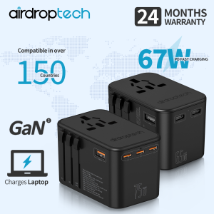 AIRDROPTECH 65W GAN Wall Charger Dual Type C + 30W USB A Quick Charge Universal Socket Travel Adapter