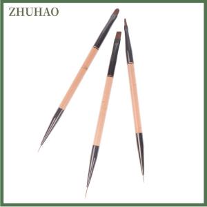 ZHUHAO 3ชิ้นปลายสองด้าน7 9 11มม. แปรงทาสีเล็บศิลปะแบนรอบการวาดดอกไม้ DIY เครื่องมือปากกากลีบ