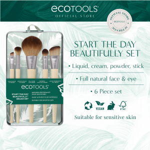 EcoTools Start the Day Beautifully Makeup Brush Set (Foundation Concealer Blush Eyeshadow) Travel Friendly