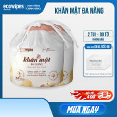 Khăn mặt khô đa năng cao cấp EcoWipes cuộn 80 tờ không mùi size khăn 20x20cm siêu tiết kiệm